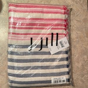 NEW J Jill Scarf Red Blue Cream Striped Cotton Geranium Fringe 70" x 46"